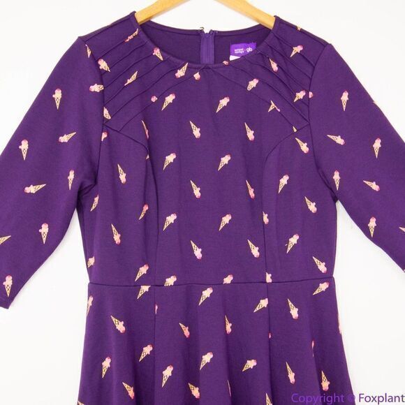 Unique Vintage Gwynnie Bee Purple Ice Cream Cone Fit And Flare Dress, 0XL - Picture 5 of 16